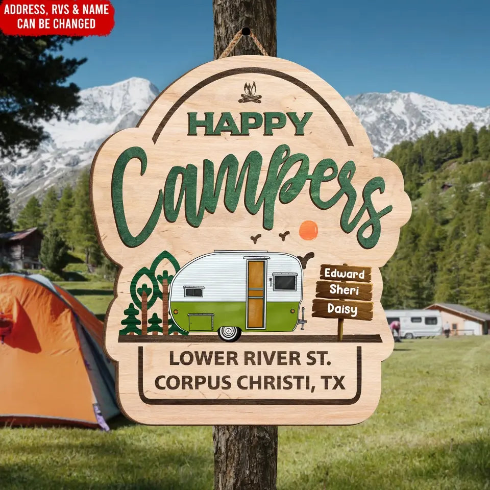 camping liebhaber Happy Campers - Personalized Wooden Sign, Sign For Camping Lover - DS7