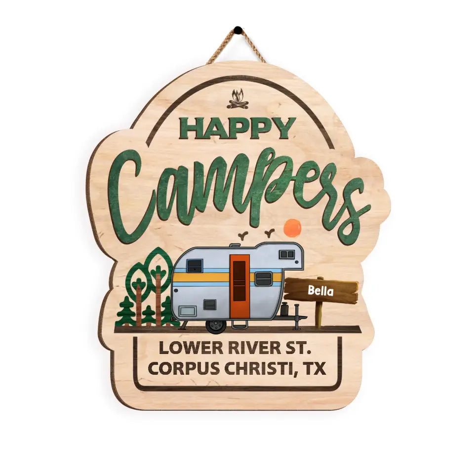 Happy Campers - Personalized Wooden Sign, Sign For Camping Lover - DS730