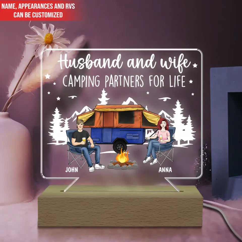 Husband And Wife Camping Partners For Life - Personalized Acrylic Lamp, Gift For Camping Lovers - L89