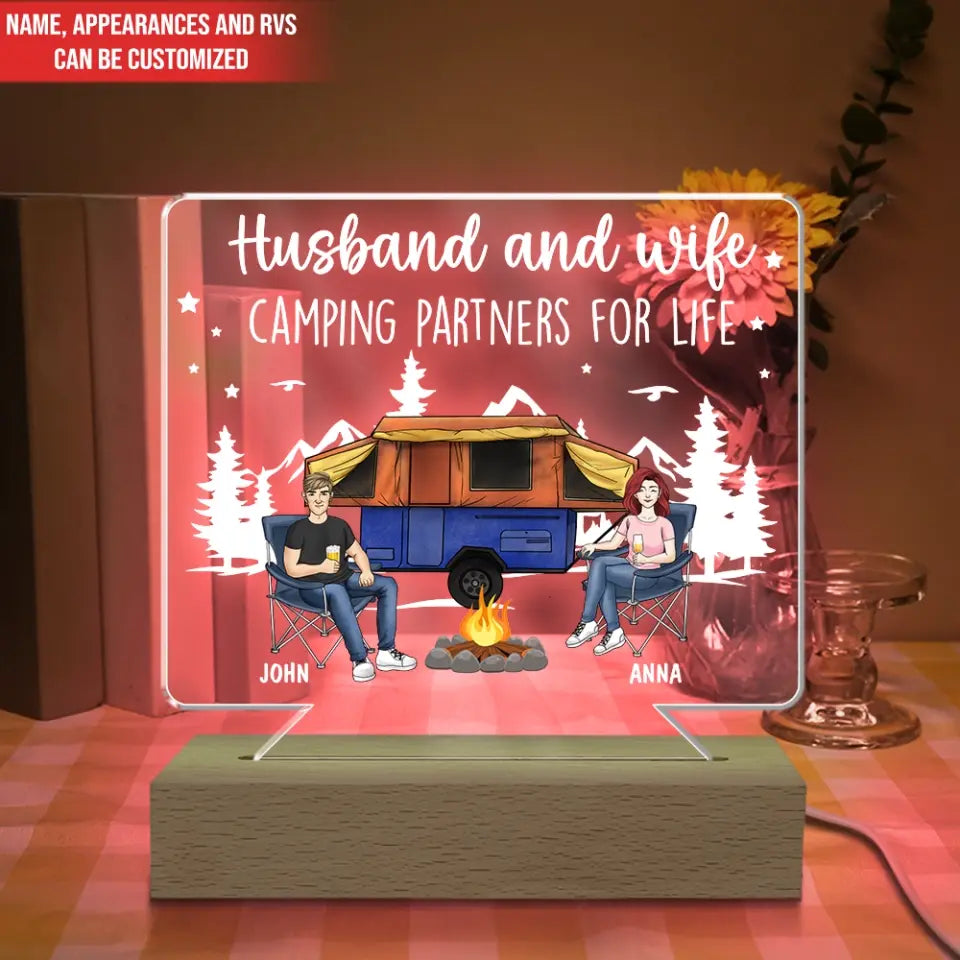 Husband And Wife Camping Partners For Life - Personalized Acrylic Lamp, Gift For Camping Lovers - L89