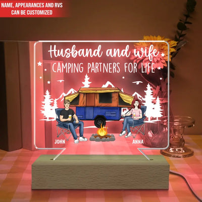 Husband And Wife Camping Partners For Life - Personalized Acrylic Lamp, Gift For Camping Lovers - L89