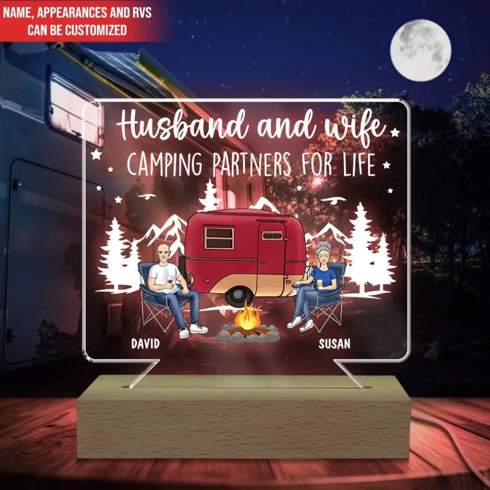 Husband And Wife Camping Partners For Life - Personalized Acrylic Lamp, Gift For Camping Lovers - L89