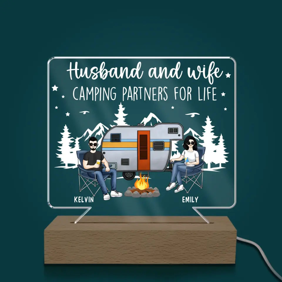 Husband And Wife Camping Partners For Life - Personalized Acrylic Lamp, Gift For Camping Lovers - L89