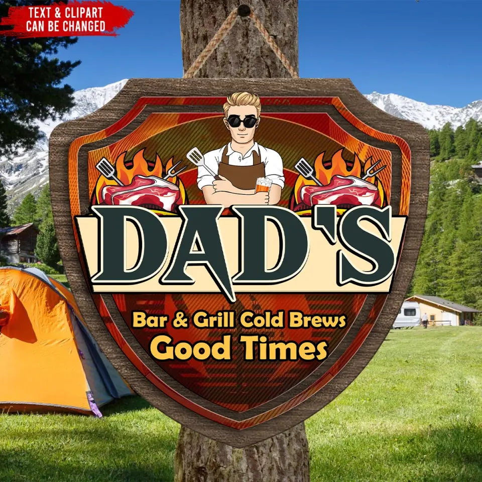 Dad’s Bar & Grill Cold Brews Good Times - Personalized Wooden Sign - DS732