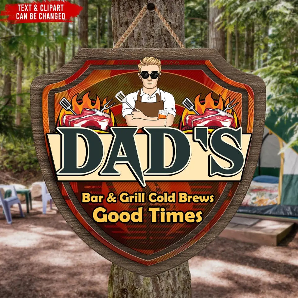 Dad’s Bar & Grill Cold Brews Good Times - Personalized Wooden Sign - DS732