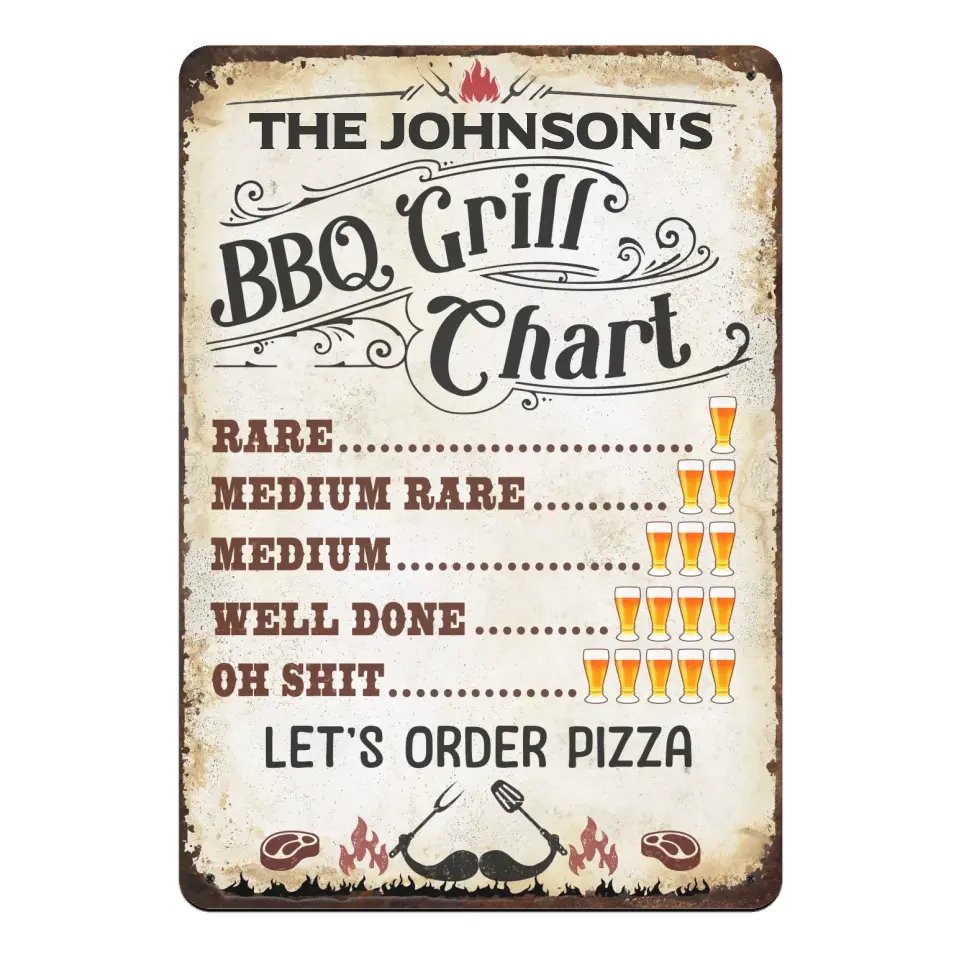 BBQ Grill Chart - Personalized Metal Sign, Gift For Family - MTS753