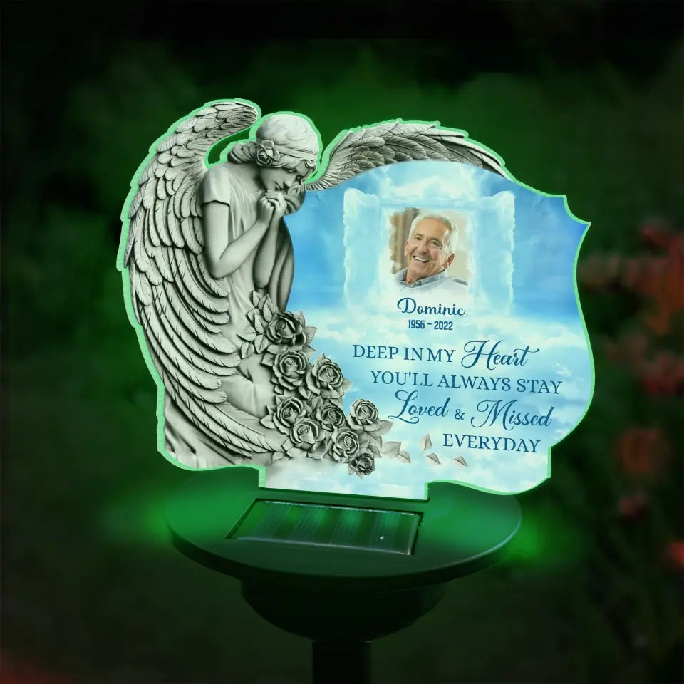 Angel Praying Deep In My Heart - Personalized Solar Light, Memorial Gift for Loss of Loved One/Loss of Mom/Dad - SL135
