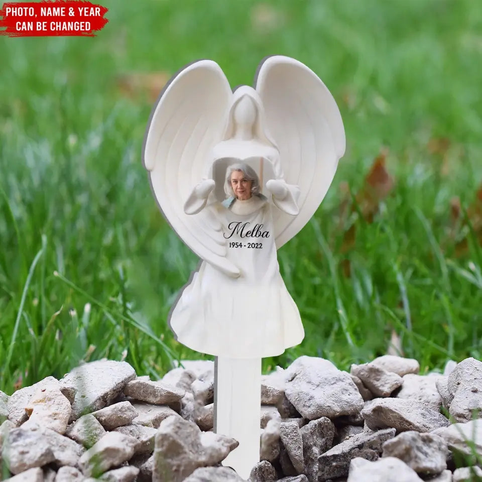 Angel Wings Statue - Personalized Plaque Stake, Memorial Gift For Loss Of Loved One, Condolences Gift - PS71