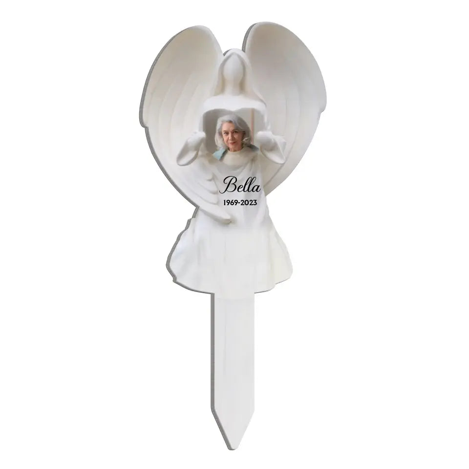 Angel Wings Statue - Personalized Plaque Stake, Memorial Gift For Loss Of Loved One, Condolences Gift - PS71