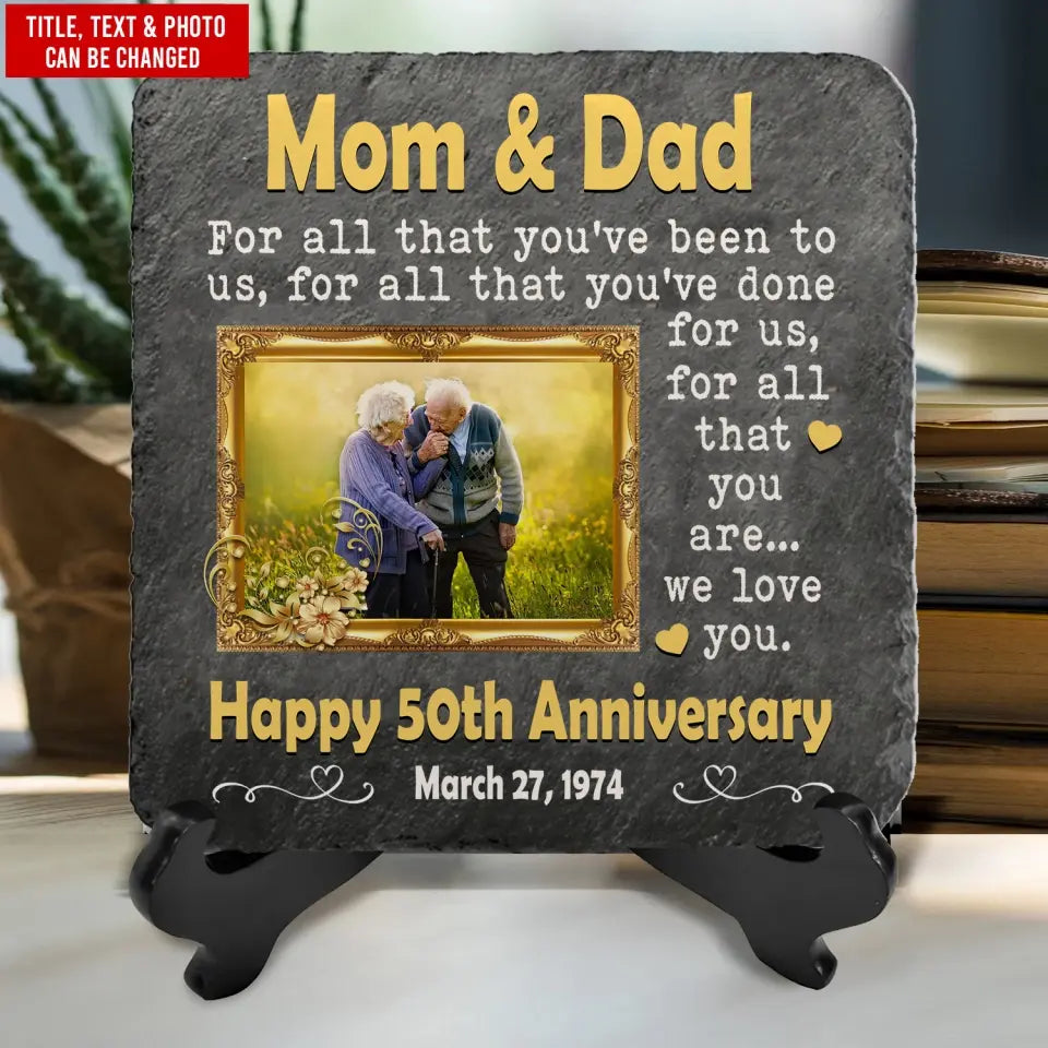 50th Wedding Anniversary Mom and Dad - Personalized Memorial Stone, Golden Anniversary Gift for Parents/Couple/Mom and Dad - MS68