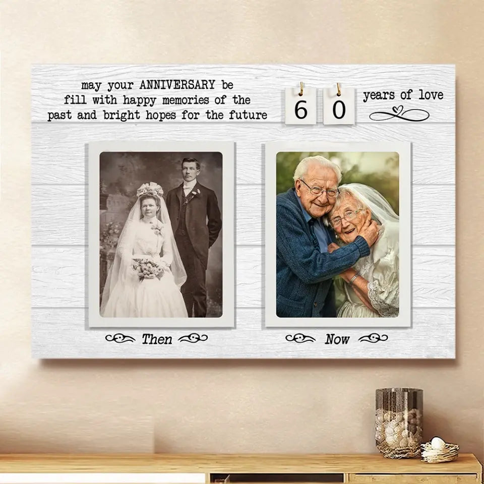 Then and Now Celebrate Years of Love - Personalized Canvas, Wedding Anniversary Gift for Parents/Couples - CA101