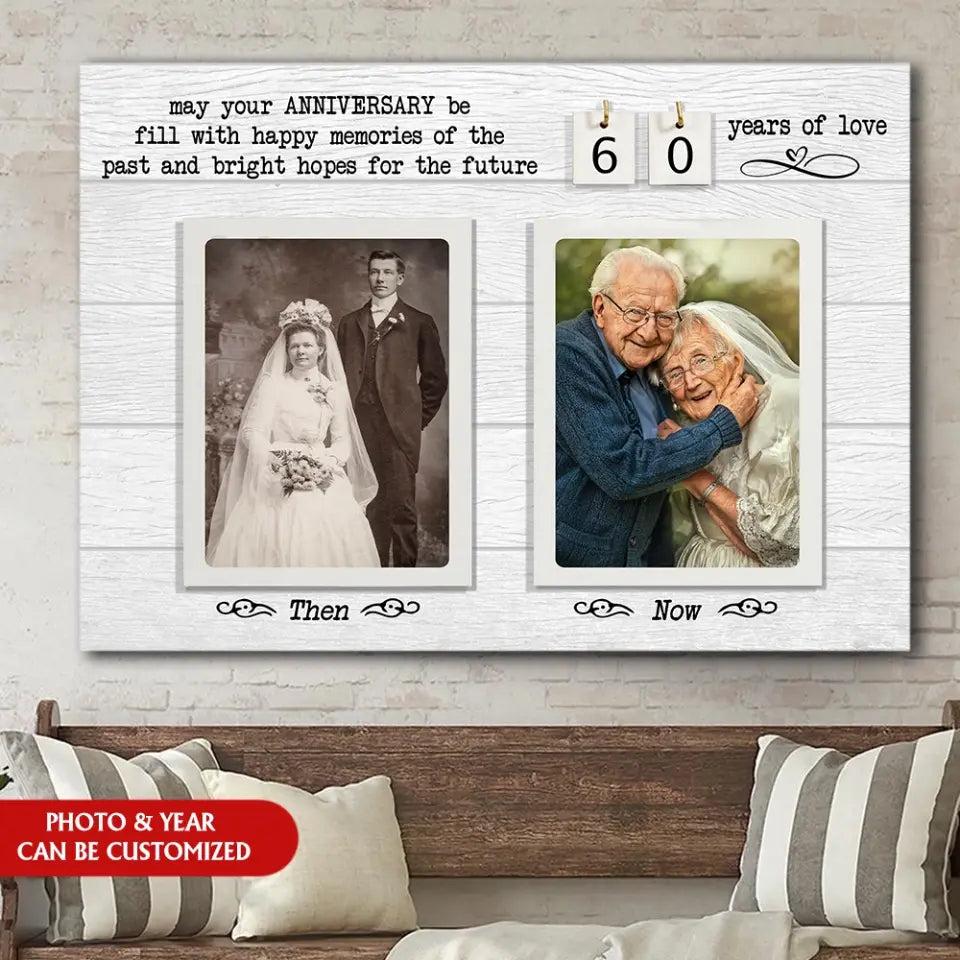 Then and Now Celebrate Years of Love - Personalized Canvas, Wedding Anniversary Gift for Parents/Couples - CA101