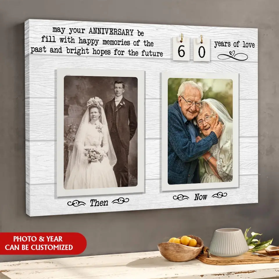 Then and Now Celebrate Years of Love - Personalized Canvas, Wedding Anniversary Gift for Parents/Couples - CA101