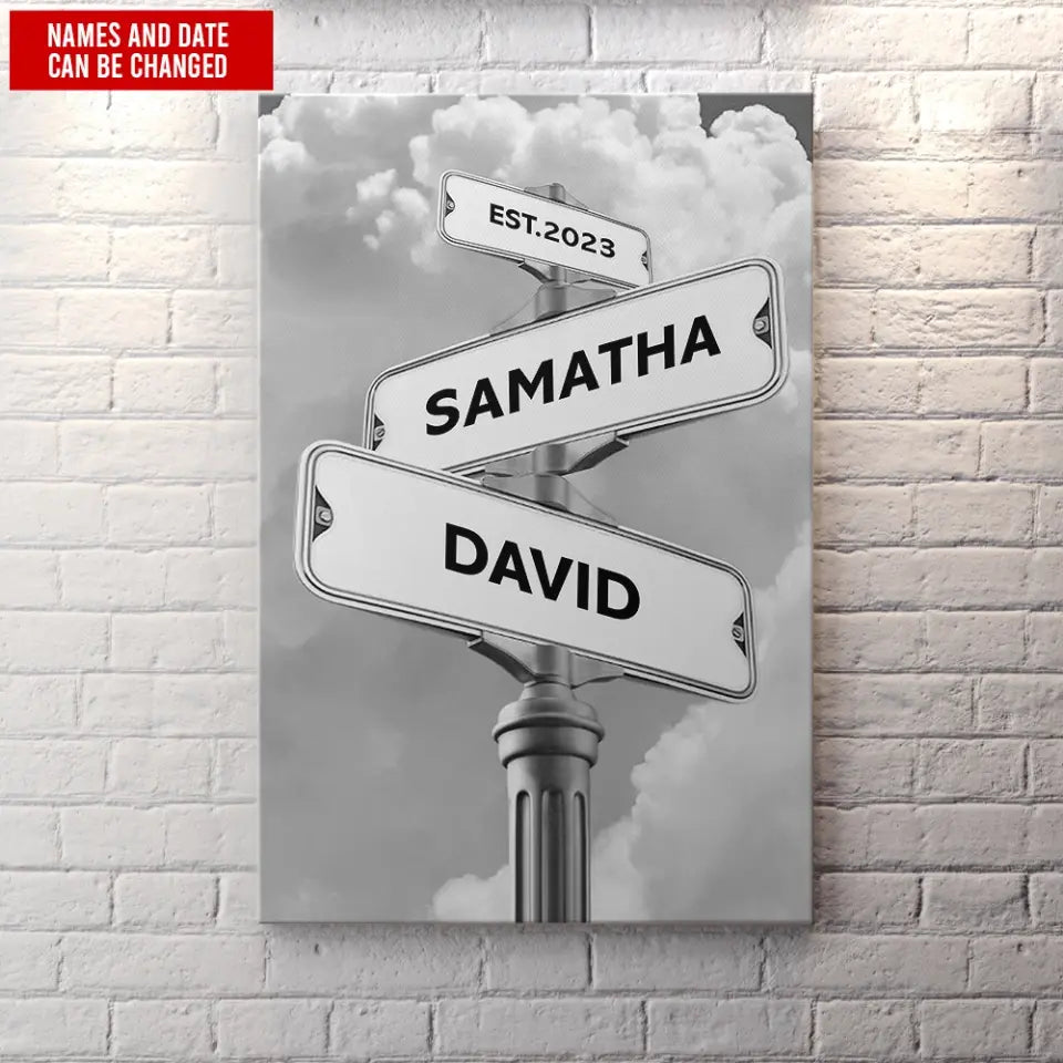 Name Vintage Street - Personalized Canvas, Canvas Gift For Couple - CA102