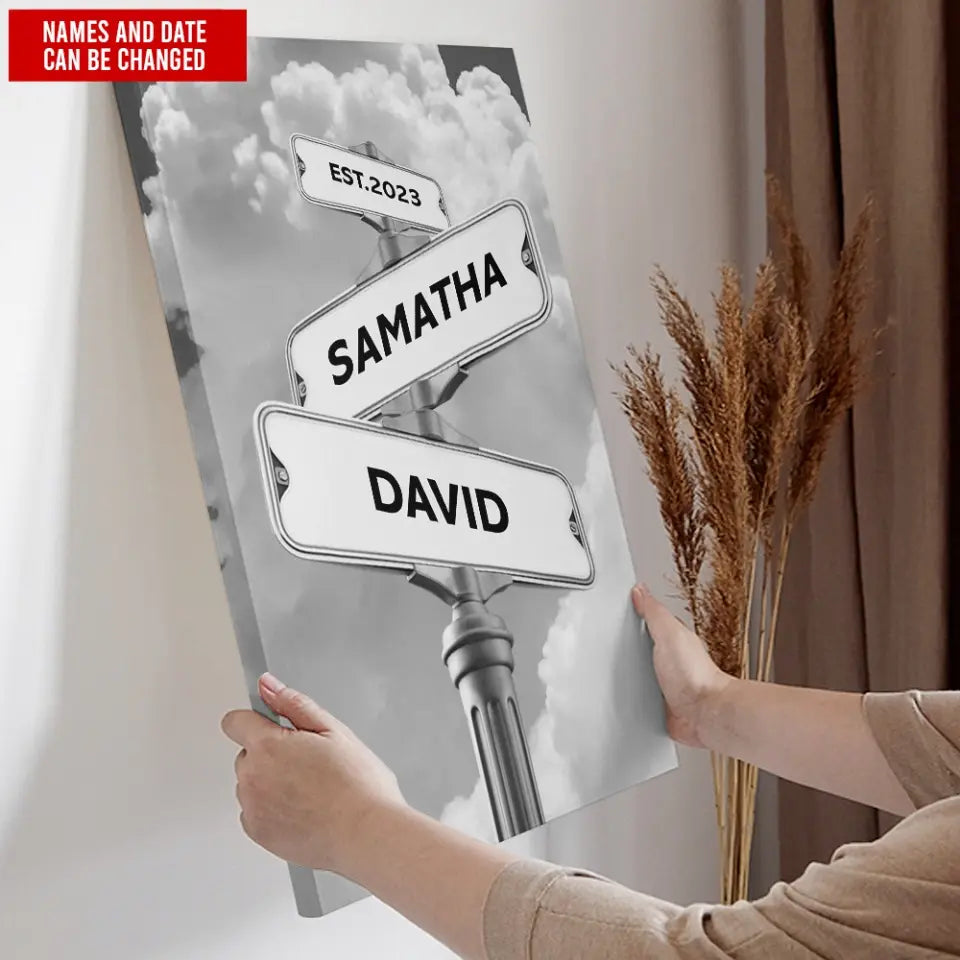 Name Vintage Street - Personalized Canvas, Canvas Gift For Couple - CA102