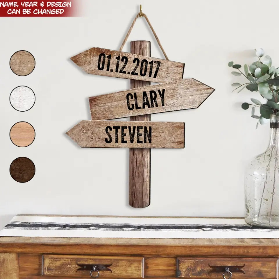 Couple Name And Date - Personalized Wood Sign, Wood Direction Sign, Gift For Couple - DS735