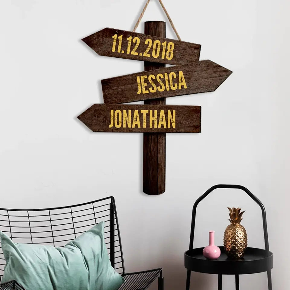 Couple Name And Date - Personalized Wood Sign, Wood Direction Sign, Gift For Couple - DS735