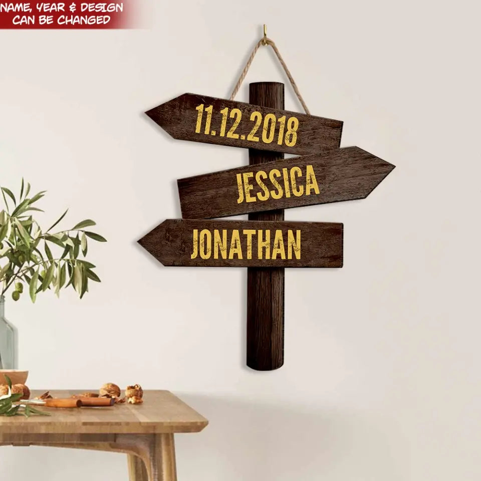 Couple Name And Date - Personalized Wood Sign, Wood Direction Sign, Gift For Couple - DS735