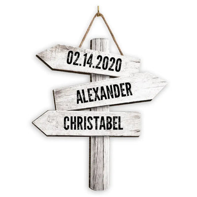 Couple Name And Date - Personalized Wood Sign, Wood Direction Sign, Gift For Couple - DS735