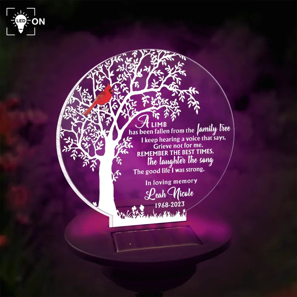 A Limb Has Fallen - Personalized Solar Light, Sympathy Gift, Grave Marker, Memorial Gift - SL137