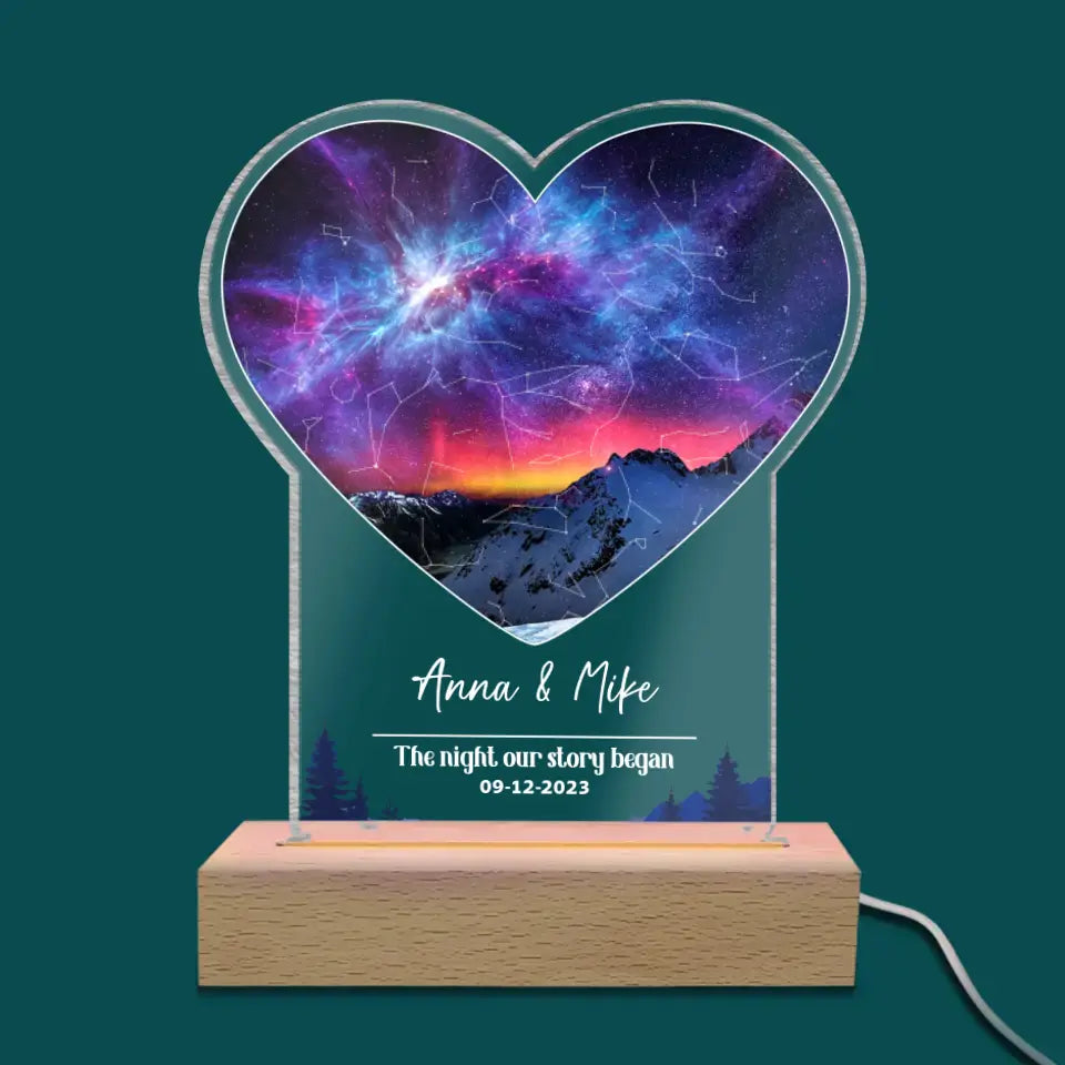 The Night Our Story Began - Personalized Acrylic Night Light, Gift For Couple, Anniversary Gift - L96