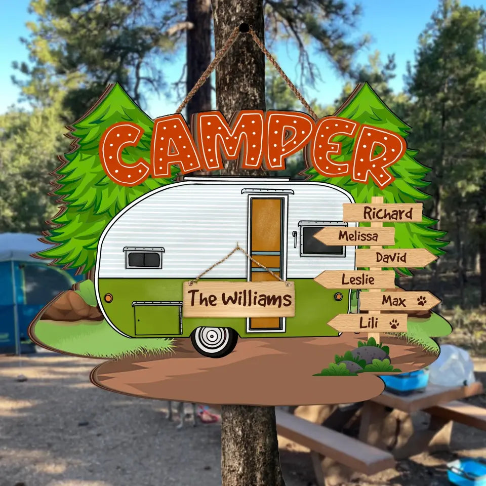 Family Arrow Name Sign With RVs - Personalized Wooden Sign, Sign Gift For Camping Lover - DS738