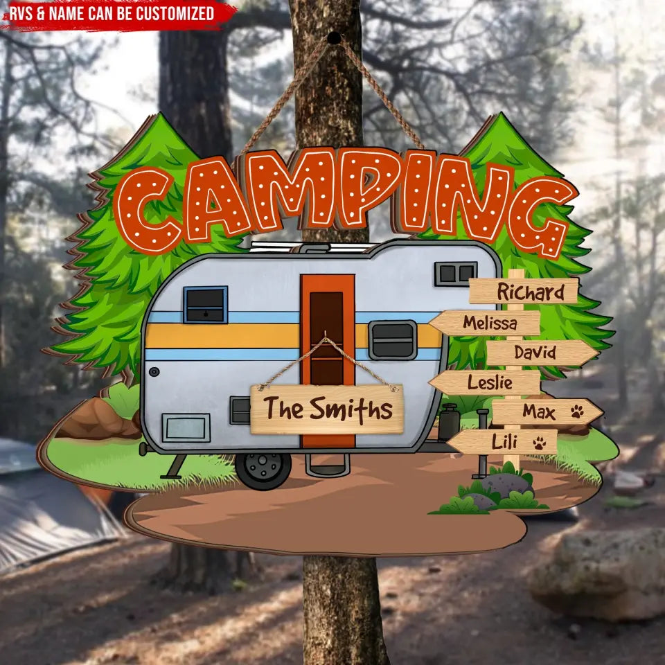Family Arrow Name Sign With RVs - Personalized Wooden Sign, Sign Gift For Camping Lover - DS738