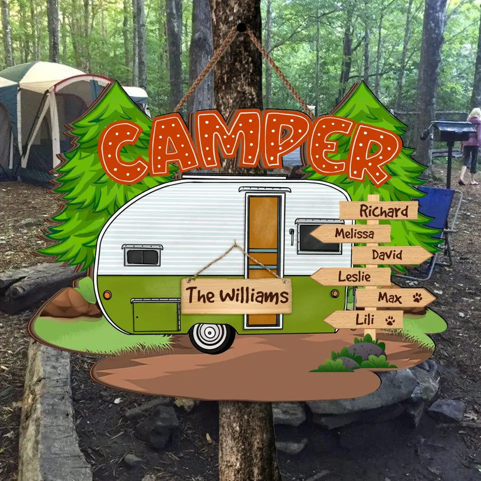 Family Arrow Name Sign With RVs - Personalized Wooden Sign, Sign Gift For Camping Lover - DS738