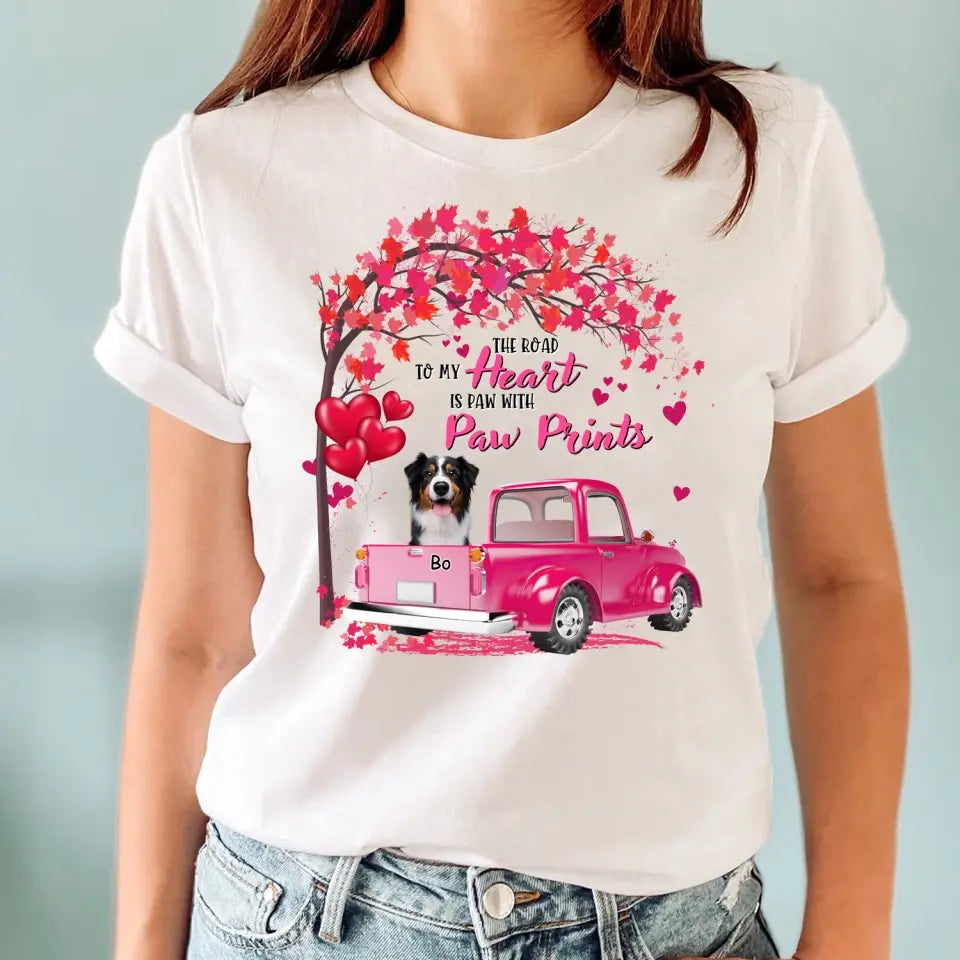 The Road To My Heart Is Paw With Paw Prints - Personalized T-Shirt, T-Shirt Gift For Dog Lover - TS1083