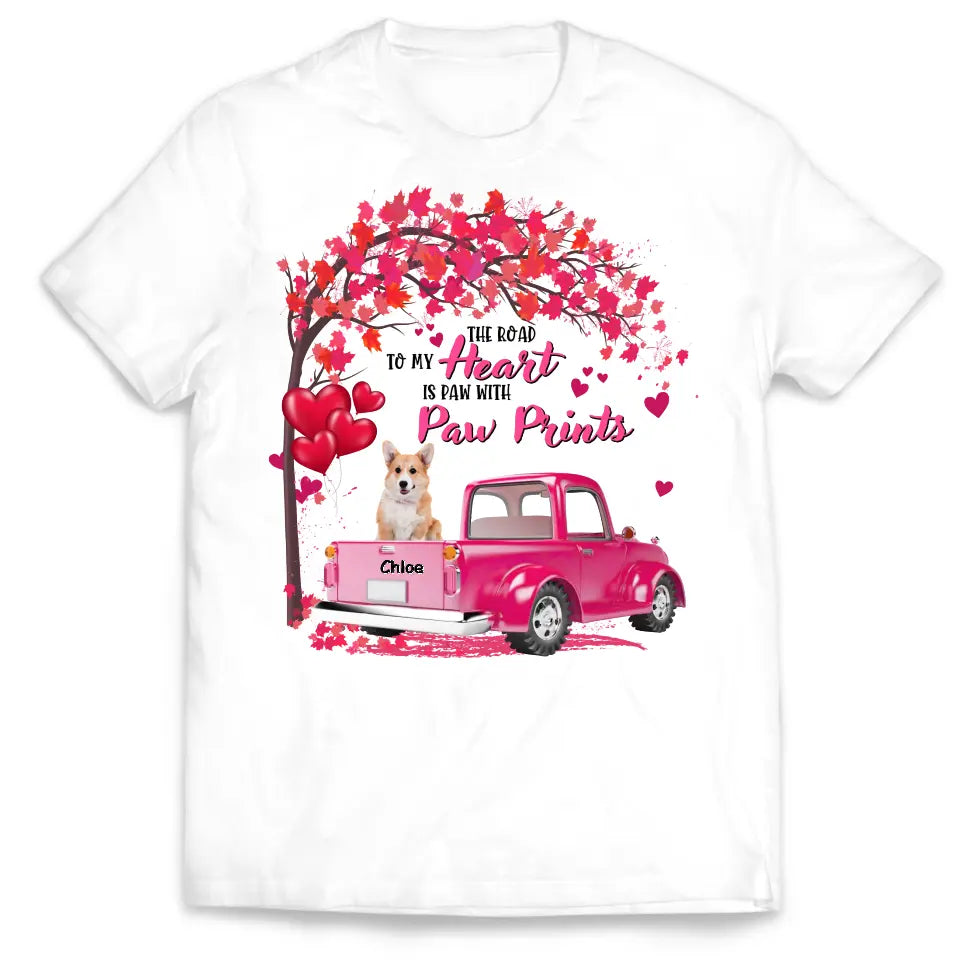 The Road To My Heart Is Paw With Paw Prints - Personalized T-Shirt, T-Shirt Gift For Dog Lover - TS1083
