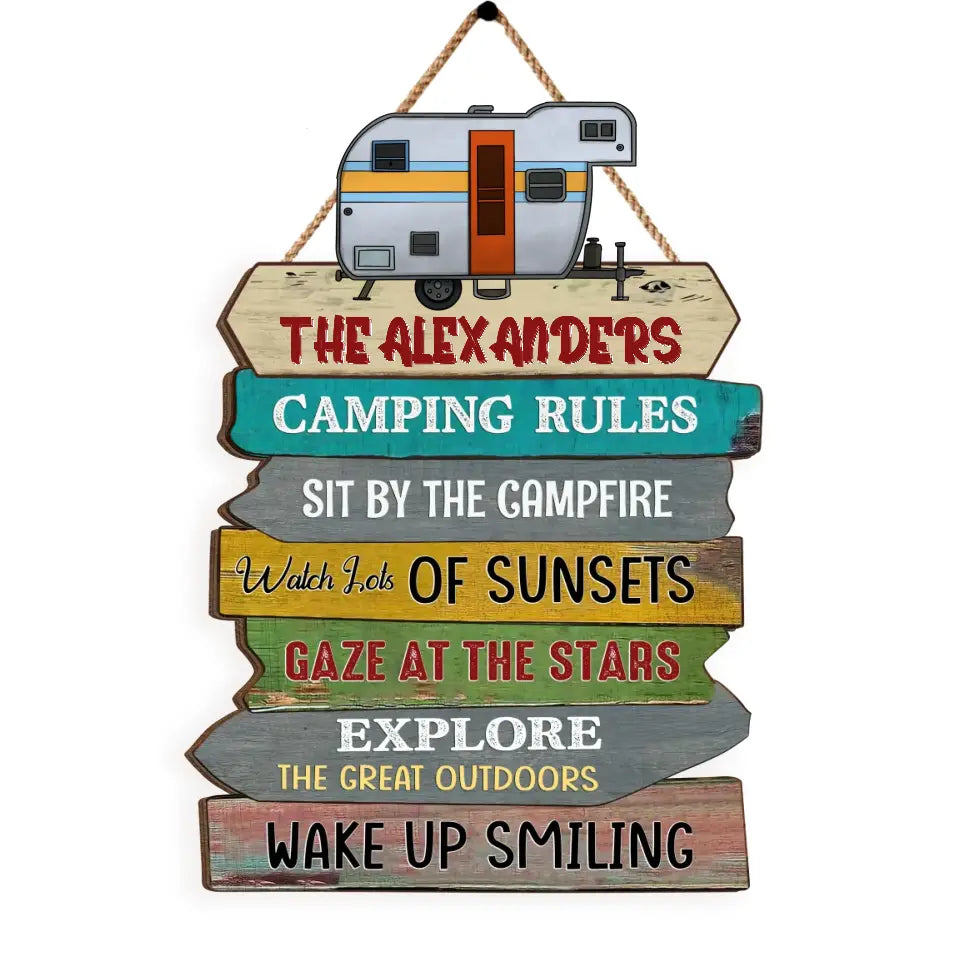Camping Rules Sit By The Campfire - Personalized Wooden Sign, Sign Gift For Camping Lover - DS741
