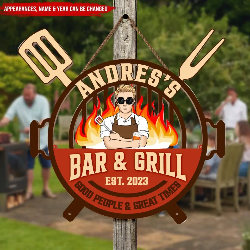 Bar & Grill Good People & Great Times - Personalized Wood Sign - DS731