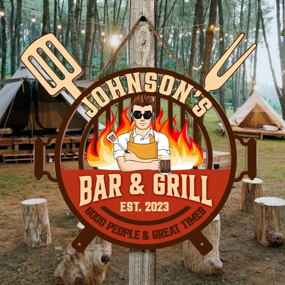 Bar & Grill Good People & Great Times - Personalized Wood Sign - DS731
