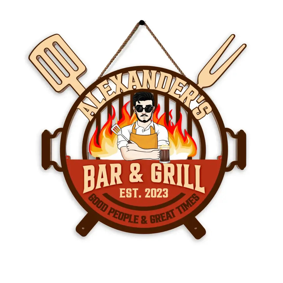 Bar & Grill Good People & Great Times - Personalized Wood Sign - DS731