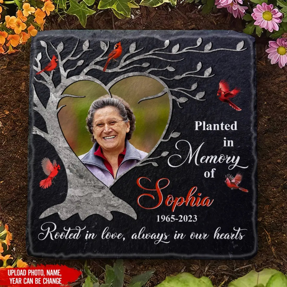 Planted In Memory Heart Tree - Perrsonalized Memorial Stone, Sympathy Gift for Loss of Loved One, Loss of Dad, Loss of Mom - MS72