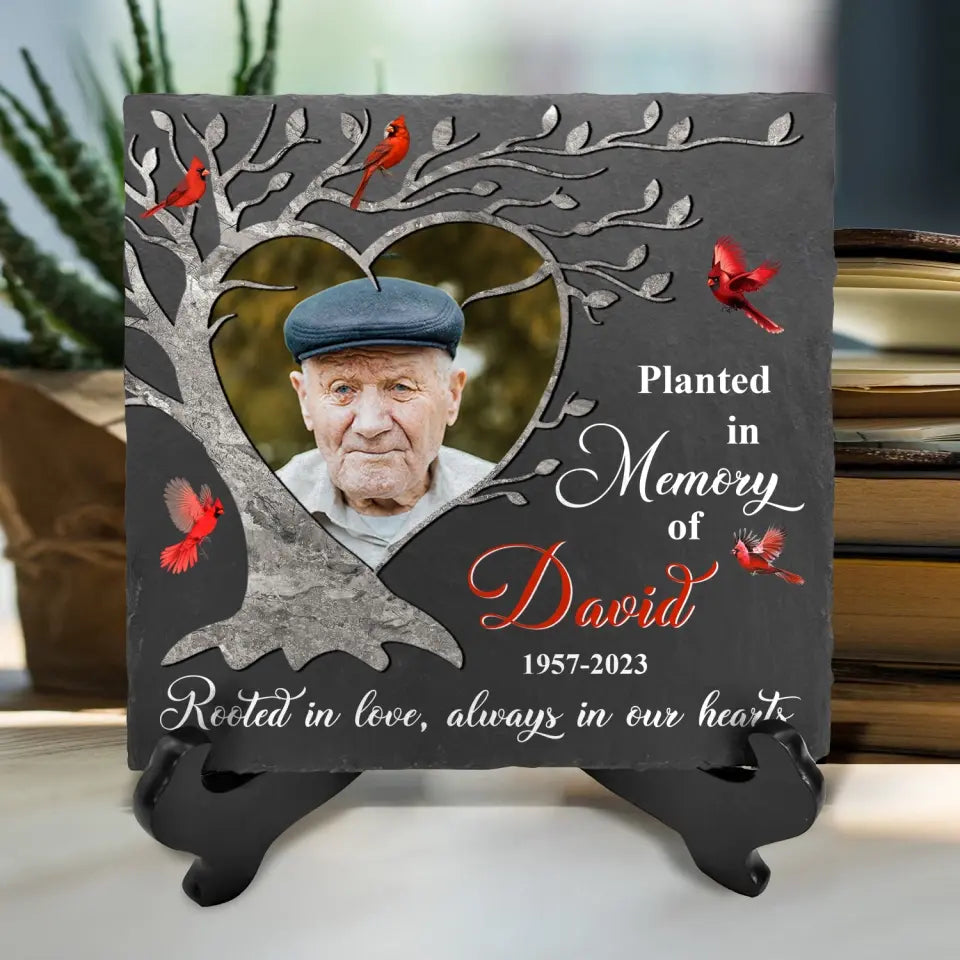 Planted In Memory Heart Tree - Perrsonalized Memorial Stone, Sympathy Gift for Loss of Loved One, Loss of Dad, Loss of Mom - MS72