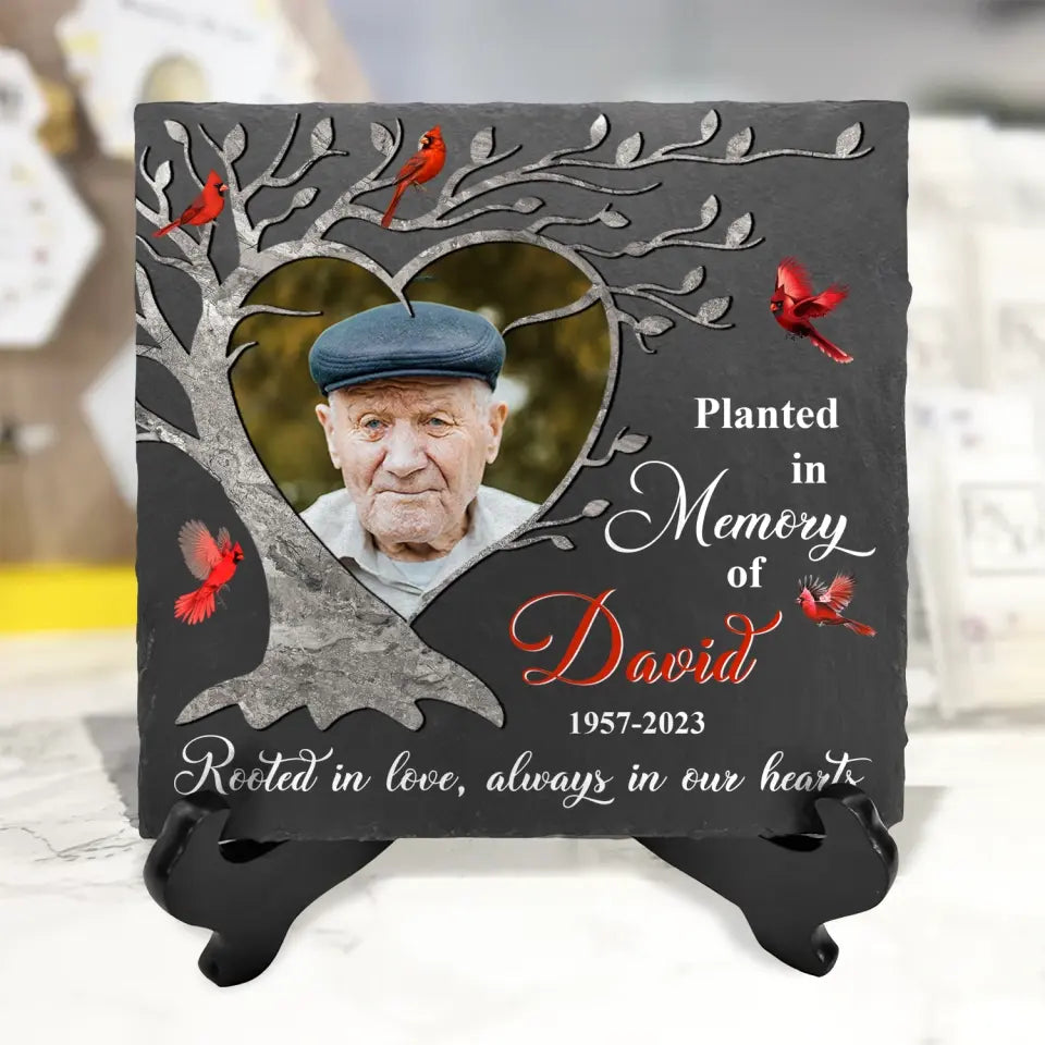 Planted In Memory Heart Tree - Perrsonalized Memorial Stone, Sympathy Gift for Loss of Loved One, Loss of Dad, Loss of Mom - MS72