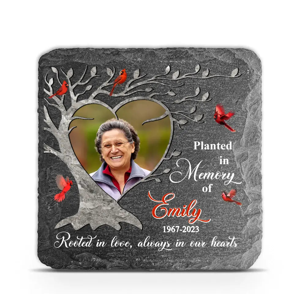 Planted In Memory Heart Tree - Perrsonalized Memorial Stone, Sympathy Gift for Loss of Loved One, Loss of Dad, Loss of Mom - MS72