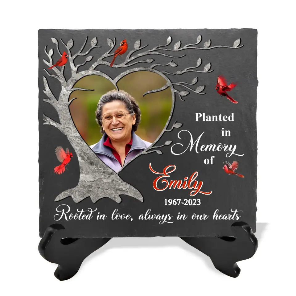 Planted In Memory Heart Tree - Perrsonalized Memorial Stone, Sympathy Gift for Loss of Loved One, Loss of Dad, Loss of Mom - MS72