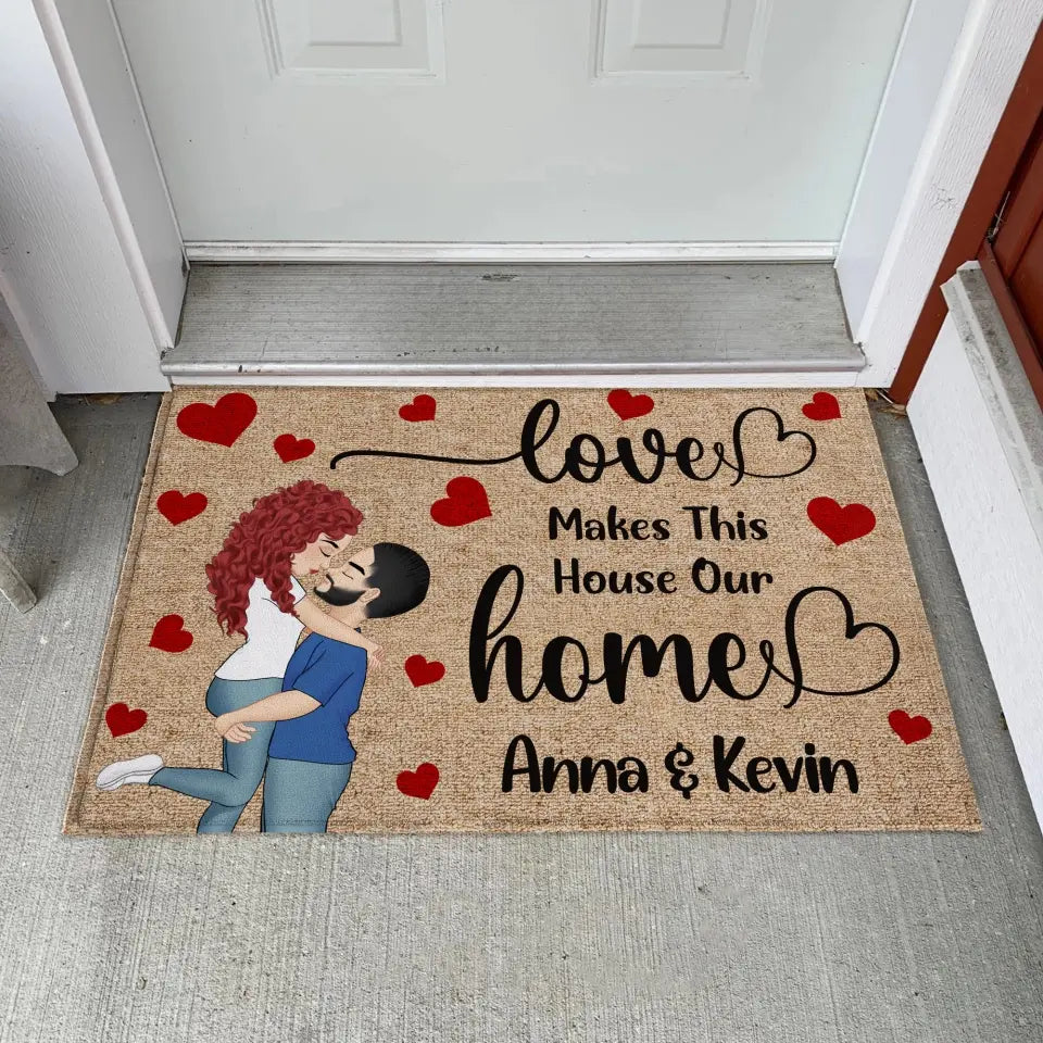 Love Makes This House Our Home - Personalized Doormat, Gift For Couple - DM265