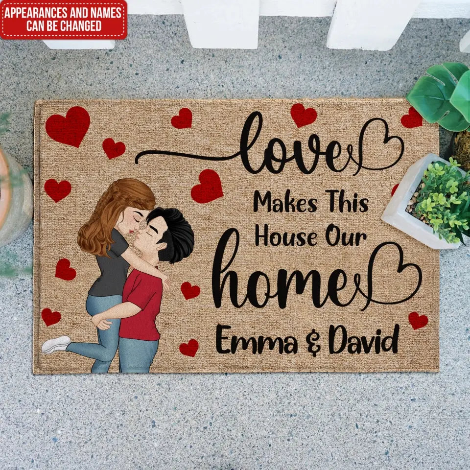Love Makes This House Our Home - Personalized Doormat, Gift For Couple - DM265