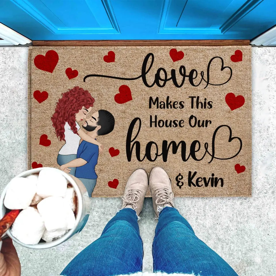 Love Makes This House Our Home - Personalized Doormat, Gift For Couple - DM265