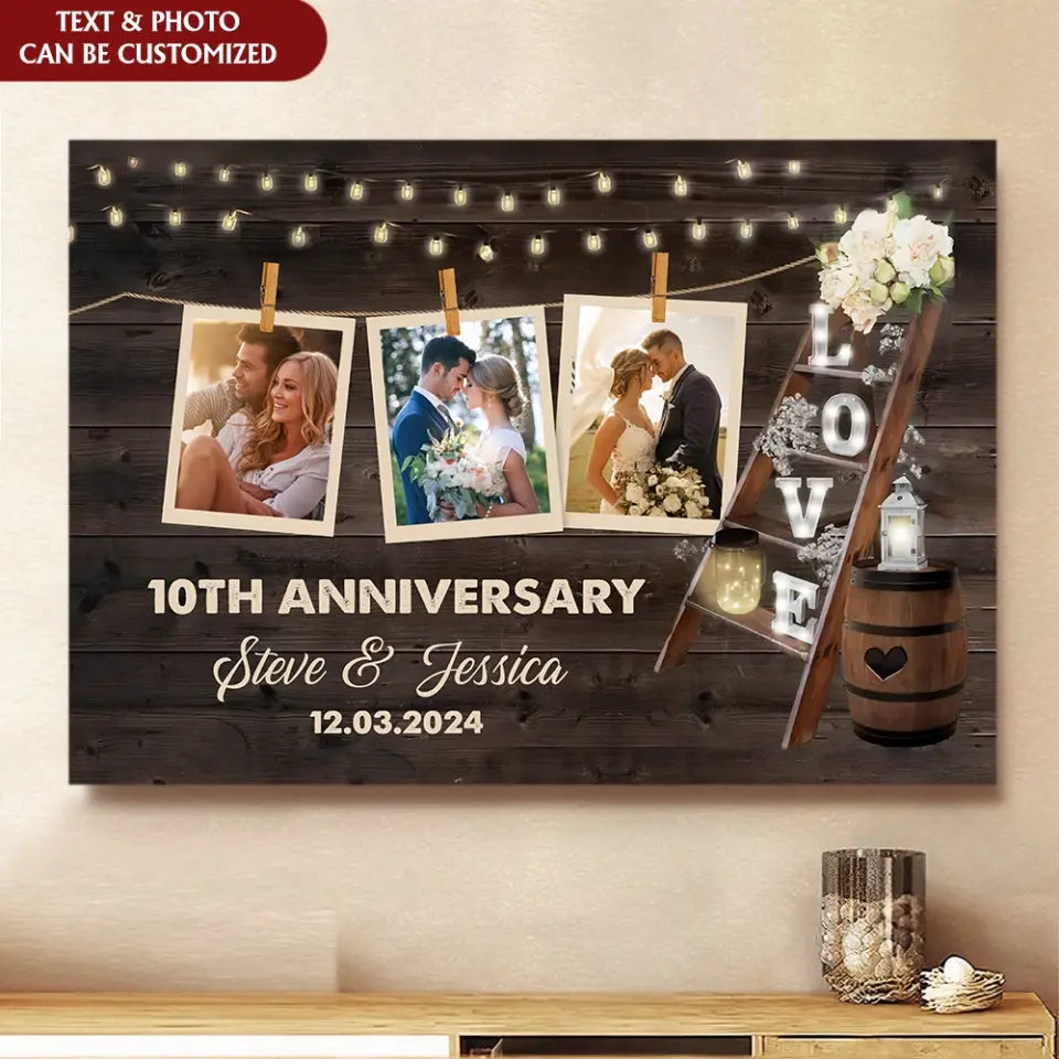 Wedding Anniversary With Couple Photos - Personalized Canvas, Anniversary Gift for Parents/Couple, Wall Art Decor - CA107