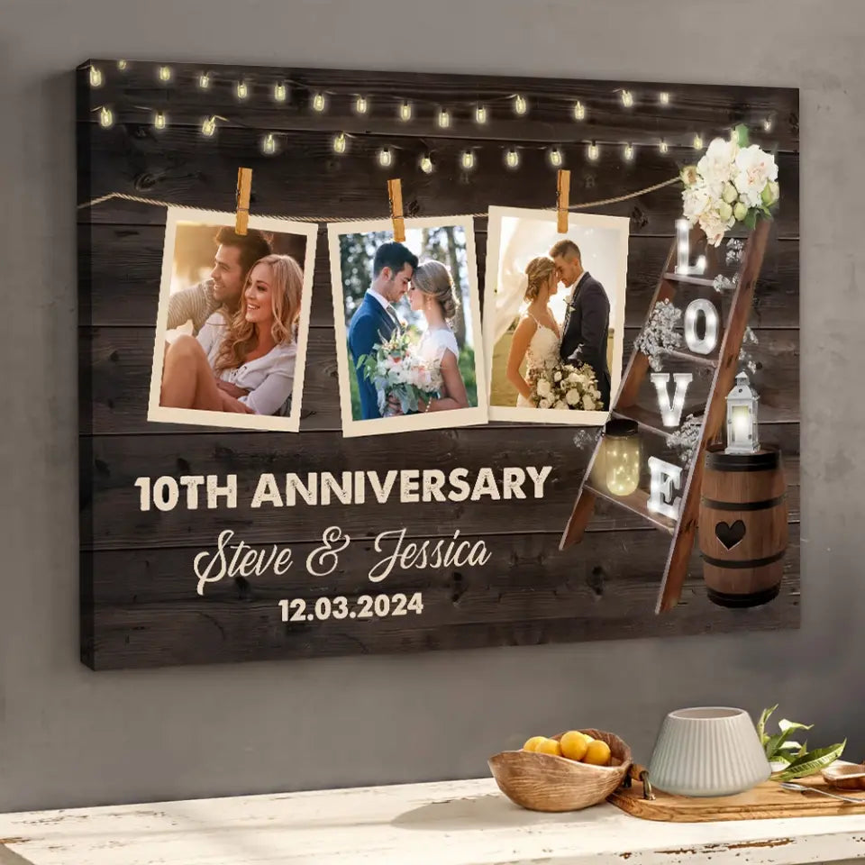 Wedding Anniversary With Couple Photos - Personalized Canvas, Anniversary Gift for Parents/Couple, Wall Art Decor - CA107