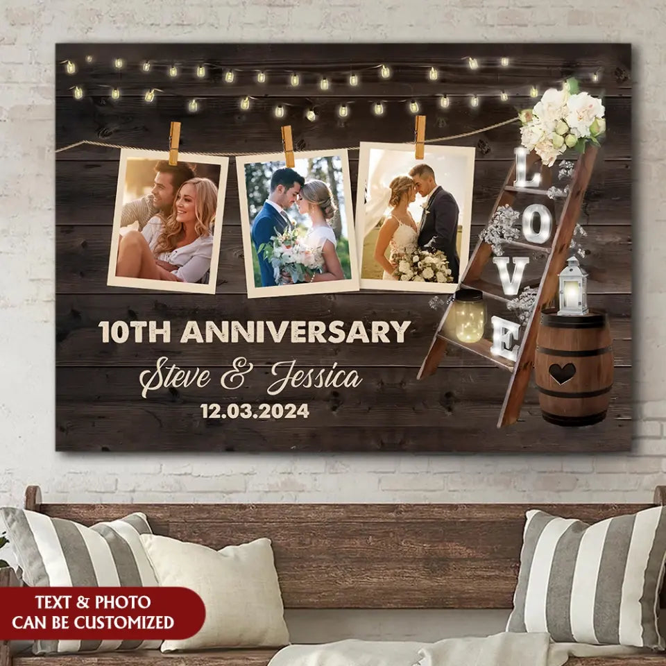 Wedding Anniversary With Couple Photos - Personalized Canvas, Anniversary Gift for Parents/Couple, Wall Art Decor - CA107