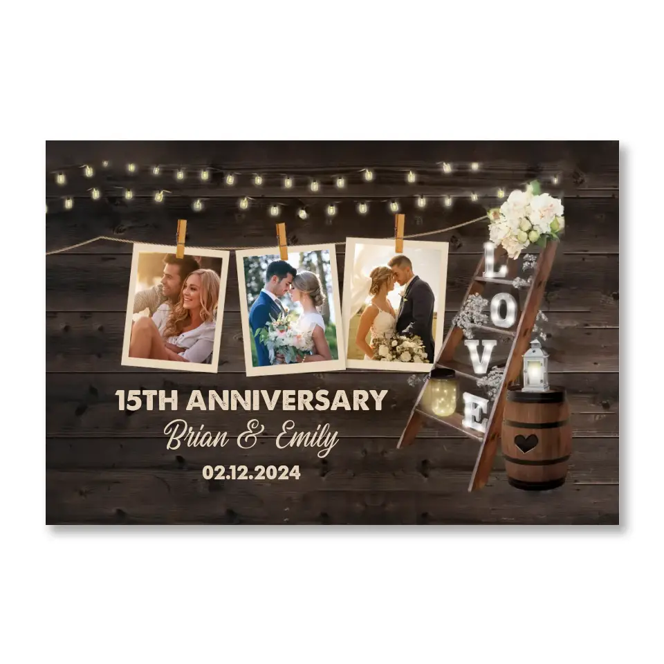 Wedding Anniversary With Couple Photos - Personalized Canvas, Anniversary Gift for Parents/Couple, Wall Art Decor - CA107