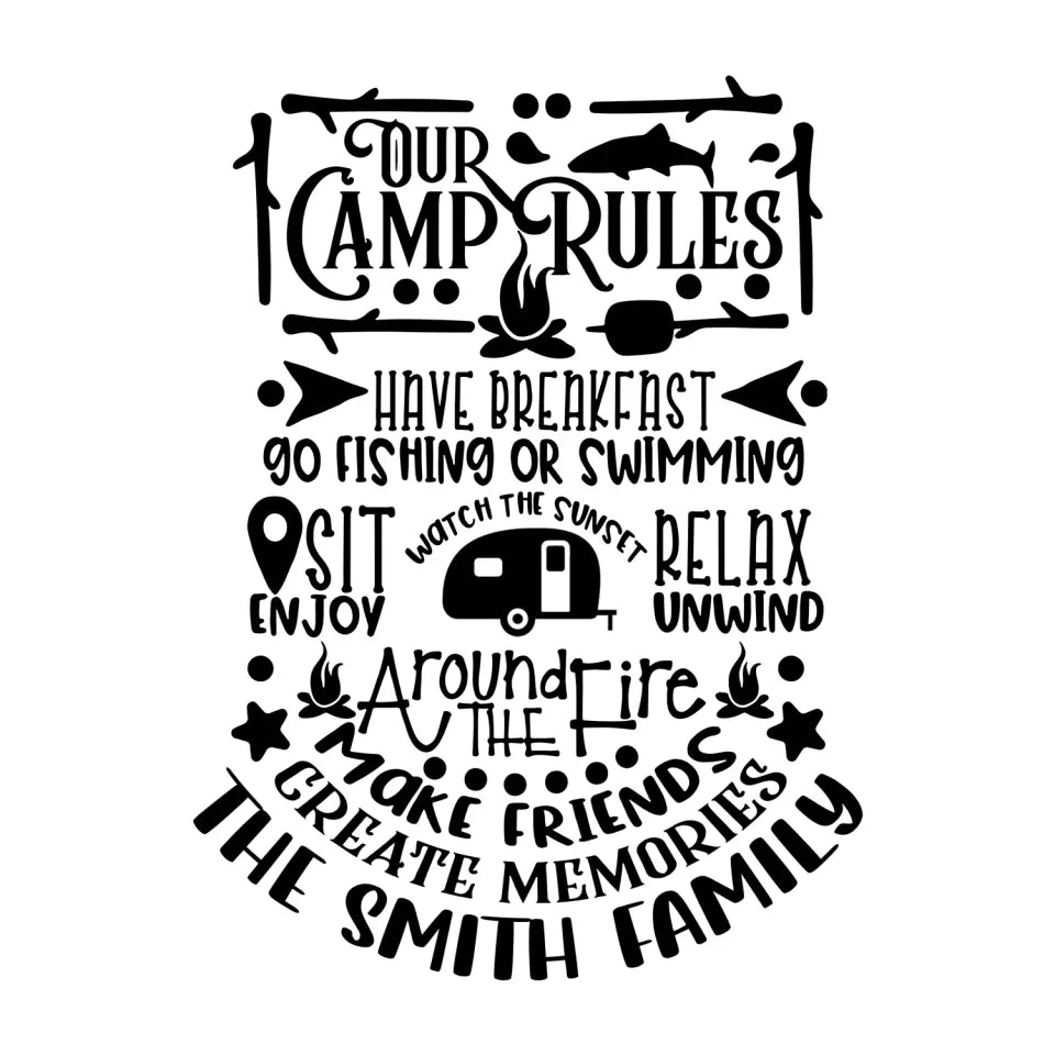 Our Camp Rules Have Breakfast Go Fishing Or Swimming - Personalized Decal, Decal Gift For Camping Lover - PCD105