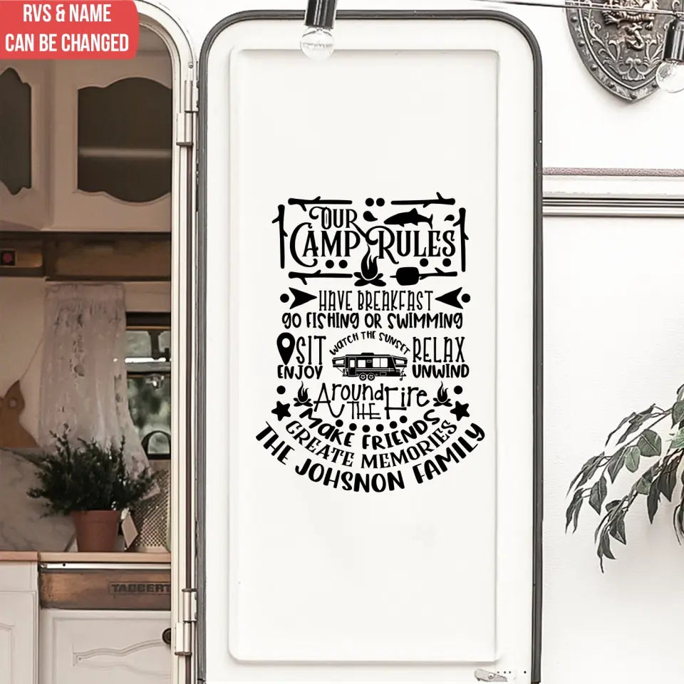 Our Camp Rules Have Breakfast Go Fishing Or Swimming - Personalized Decal, Decal Gift For Camping Lover - PCD105