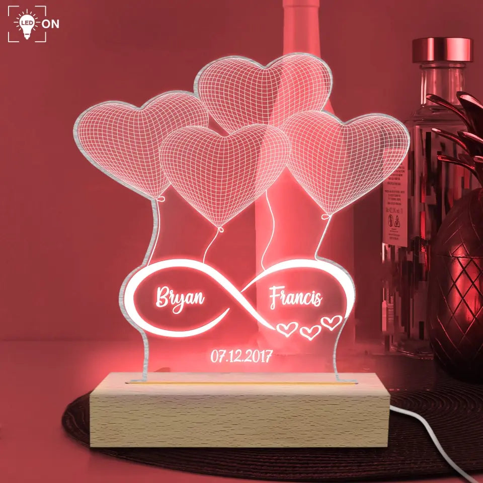 Infinity Heart - Personalized Acrylic Night Light, Couples Gift, Valentines Day Gift for Lover - L101