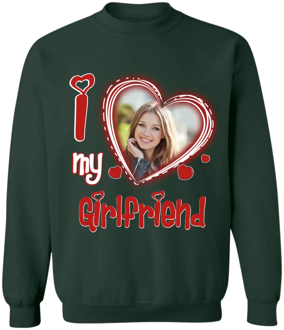 I Love My Girlfriend/Boyfriend - Personalized T-Shirt, Valentine Gift, Custom Couple Photo - TS1090